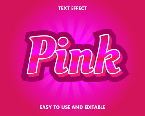 3d pink Font Effect Pink and Shadow Outline.  Premium Vector