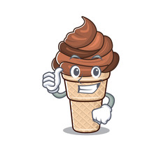 Cool chocolate ice cream cartoon design style making Thumbs up gesture