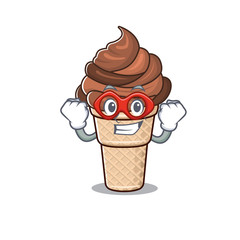 A picture of chocolate ice cream in a Super hero cartoon character