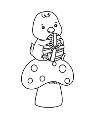 cute little chick with egg painted in fungus