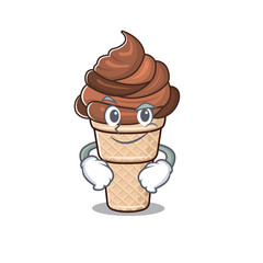 Funny chocolate ice cream mascot character showing confident gesture