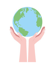 hands lifting world planet earth isolated icon