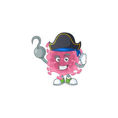 One hand Pirate cartoon design style of corona virus parasite wearing a hat