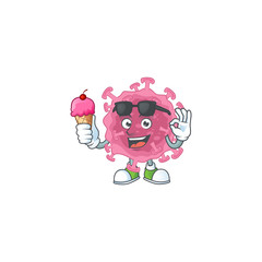 cartoon character of corona virus parasite enjoying an ice cream