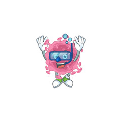 A cartoon design of corona virus parasite trying Diving glasses