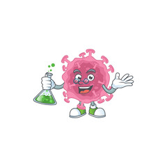 Corona virus parasite brainy Professor Cartoon design grasp a glass tube