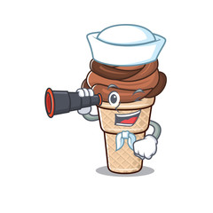 chocolate ice cream in Sailor cartoon character design with binocular
