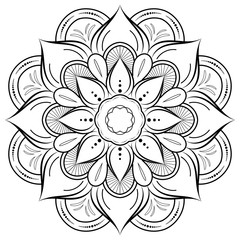 Circle flower of mandala with vintage floral style, Vector mandala Oriental pattern, Hand drawn decorative element. Design for coloring book page. isolated on white background