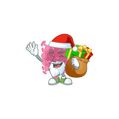 Corona virus parasite Cartoon character of Santa with box of gift