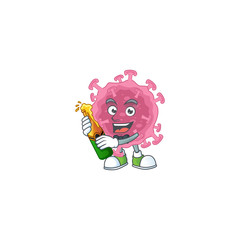 mascot cartoon design of corona virus parasite with bottle of beer