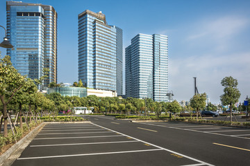The Modern city business building and parking