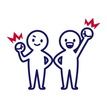 Illustration of two deformed simple humans making guts poses with right hand and left hand respectively