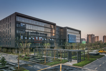 Modern office building in the evening
