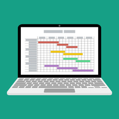 project estimated schedule as gantt chart on laptop screen