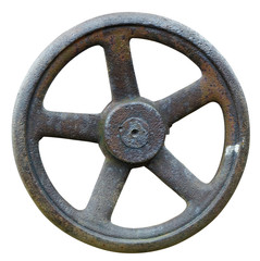 Rusty metal  aged small wheel from an retro  agricultural  machinery valve