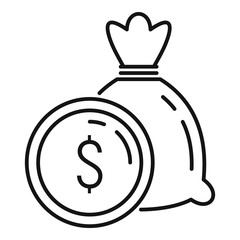 Coin money bag icon. Outline coin money bag vector icon for web design isolated on white background