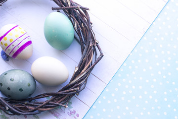 easter eggs on wooden background