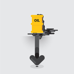 Oil trend down. Price oil down. Barrel arrow down - Vector