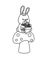 cute rabbit with basket eggs in fungus easter character