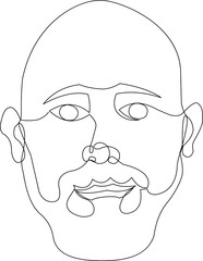 Continuous single-line vector portrait of a bald man with a beard