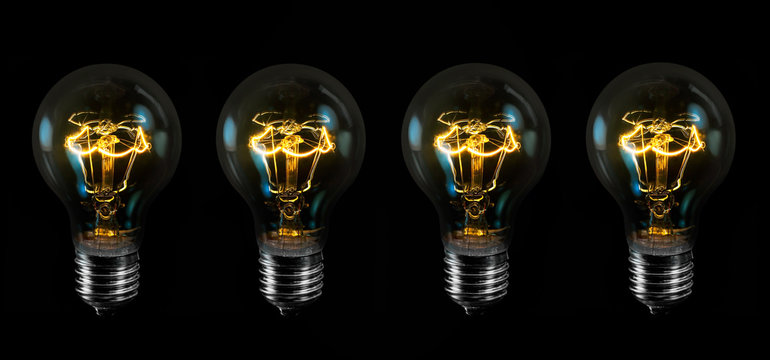 Close Up Many Yellow Lamp Isolated Black Background