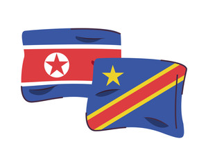 north korea and congo dr flags countries isolated icon