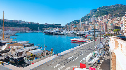 Panoramic view of Monte Carlo marina and harbor - Monaco