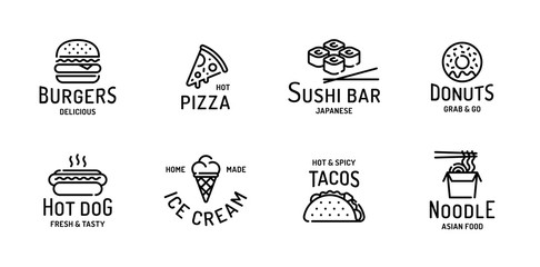 Street Fast Food Logo Set - obrazy, fototapety, plakaty