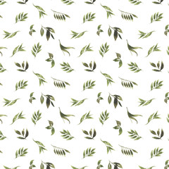 pattern with green leaves watercolor