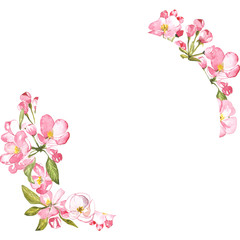 Obraz na płótnie Canvas round frame two sides pink apple tree flowers
