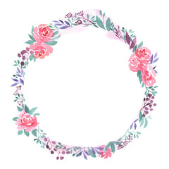 round wreath watercolor flowers pink purple