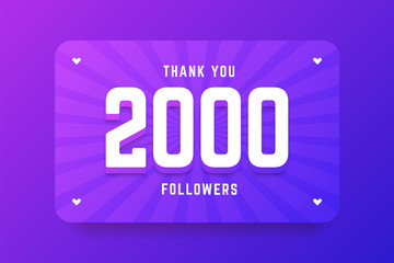 2000 followers illustration in gradient violet style. Vector illustration for celebrating number of followers and subscribers.