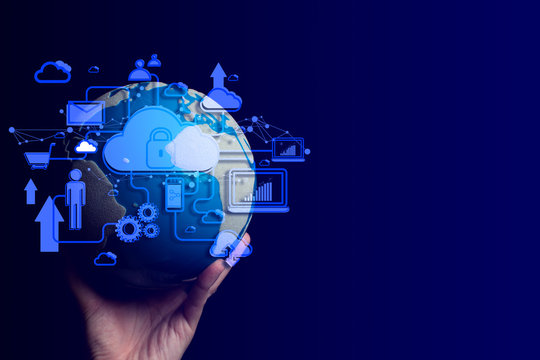 businessman holding the global world for digital social network technology ai business working trade, data processing online internet system security safety hacker concept