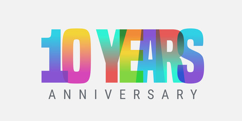 10 years anniversary vector icon, logo. Multicolor design element with modern style sign