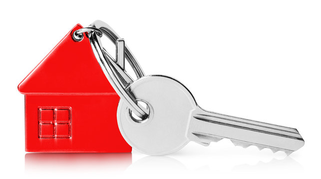 Red Toy House With A Key, Isolated On White Background