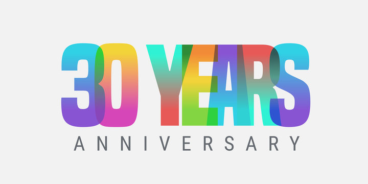 30 years anniversary vector icon, logo. Multicolor design element with modern style sign
