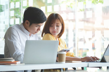 Business working in office with documents and laptop people Consulting and business planning.