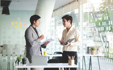 Business working in office with documents and laptop people Consulting and business planning.