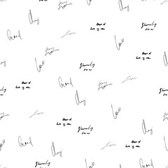 Obraz premium Seamless abstract text pattern. Handwritten font on a white background. Ink on paper