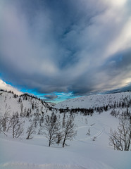 Mountain valley on a cold winter day in the far north