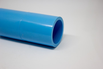 Blue plastic PVC joints on a white background Business