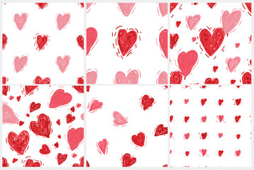 Seamless pattern set with hearts. Valentines day background