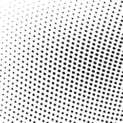 Abstract monochrome halftone texture. Chaotic wave of black dots on a white background