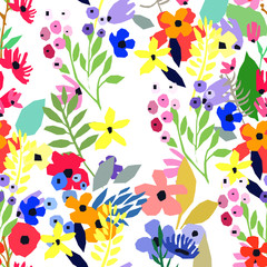 Seamless pattern. Vector floral design with wildflowers. Romantic background