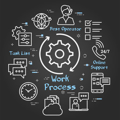 Fototapeta premium Vector black concept of online support - work process icon