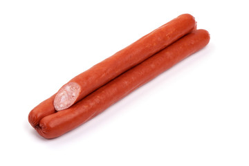 Smoked pork sausages, grill sausages, isolated on white background