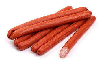 Smoked pork Sausages, isolated on white background