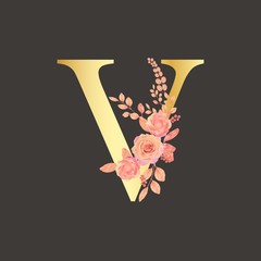 Letter V floral logo isolated. Alphabet vector image