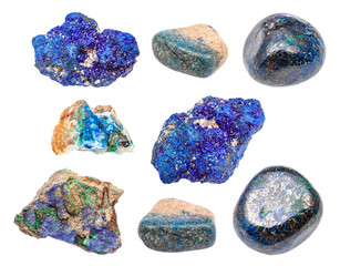various Azurite (chessylite) gemstones isolated