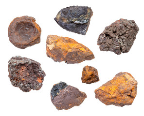 set of various Bog Iron Ores isolated on white